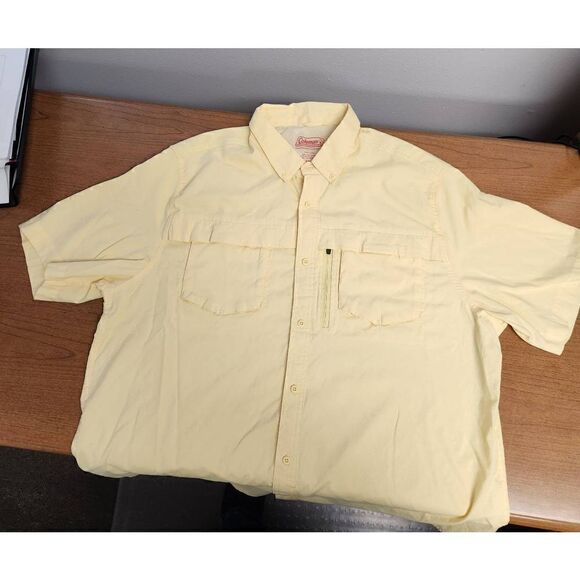 Coleman 2X YELLOW Fishing, Vented Casual Short Sleeve Button Up with velcro and - Picture 6 of 10